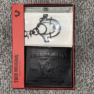 True Religion Black Wallet and Horseshoe Bottle Opener Set